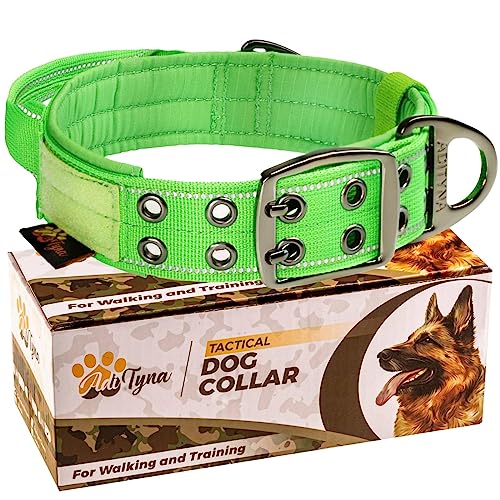 ADITYNA - Strapazierfähiges Hundehalsband mit Griff - Reflektierendes Hundehalsband Grün für Große Hunde - Breit, Dick, Taktisch, Weich Gepolstert von ADITYNA