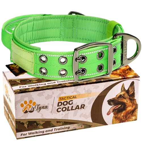ADITYNA Strapazierfähiges Hundehalsband mit Griff – Reflektierendes Hundehalsband für extra große Hunde – breit, dick, taktisch, weich gepolstert (XL: passend für 61 - 76 cm Halsumfang, Grün) von ADITYNA