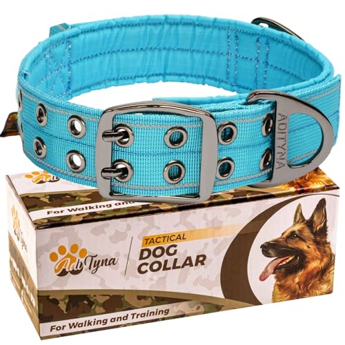 ADITYNA - Strapazierfähiges Hundehalsband mit Griff - Reflektierendes blaues Hundehalsband für extra große Hunde - Breites, dickes und weiches Neopren gepolstertes Hundehalsband für Training und von ADITYNA