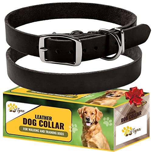 Adityna Hundehalsband aus Leder für große Hunde – Leder-Hundehalsband Geschenk für Hundeliebhaber – klassischer Stil, weich und stark, strapazierfähig (Halsumfang: 48,3 - 61 cm, Schwarz) von ADITYNA