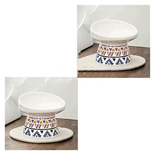 Katzennapf Keramik 2 Größen rutschfeste Keramik Katzennapf mit Matte Cervical schützen Pet Food Trinken Keramiknapf Futterstatio Pet Supplies Schüsseln (Color : 2pcs Blue and Blue, Size : L) von ADJAN