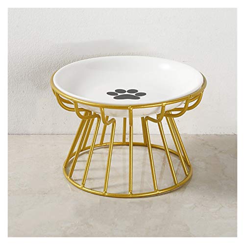 Katzennapf Keramik Fashion High-End-Pet Bowl Verschiedene Cartoon Paw Muster Edelstahl Regal Keramiknapf Fütterung for Hund und Katze Haustier-Zufuhr (Color : Gold PAW) von ADJAN