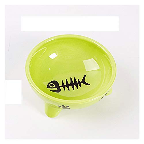 Katzennapf Keramik Karikatur-Nette Keramik Welpen-Katze-Haustier Hund Essen und Trinken Schüssel-Wasser-Bowl Zubehör Feeder Tiere Füttern einzelne Schüssel Porzellan (Color : 3 Legged Bowl Green) von ADJAN