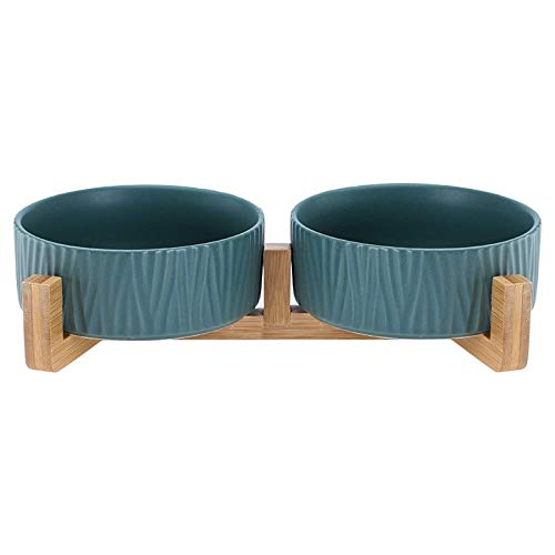 Katzennapf Keramik Keramik Erhöhte Raised Katzennapf mit Holz Stand-Nr Spill Pet Food Wasser Feeder Katzen kleine Hunde (Color : Green 2, Size : L) von ADJAN