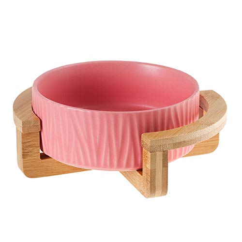 Katzennapf Keramik Keramik Erhöhte Raised Katzennapf mit Holz Stand-Nr Spill Pet Food Wasser Feeder Katzen kleine Hunde (Color : Pink, Size : L) von ADJAN