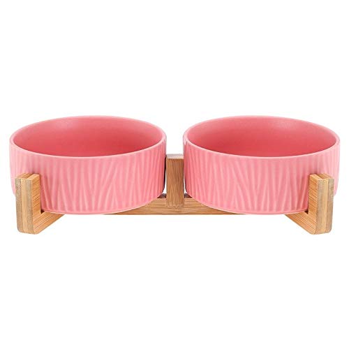 Katzennapf Keramik Keramik Erhöhte Raised Katzennapf mit Holz Stand-Nr Spill Pet Food Wasser Feeder Katzen kleine Hunde (Color : Pink 2, Size : S) von ADJAN