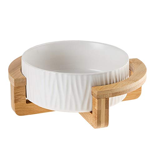 Katzennapf Keramik Keramik Erhöhte Raised Katzennapf mit Holz Stand-Nr Spill Pet Food Wasser Feeder Katzen kleine Hunde (Color : White, Size : L) von ADJAN