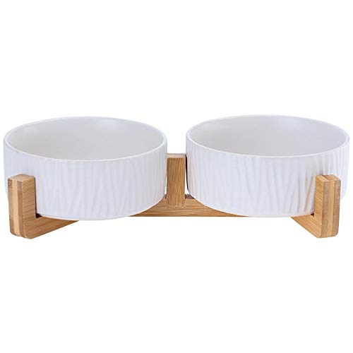 Katzennapf Keramik Keramik Erhöhte Raised Katzennapf mit Holz Stand-Nr Spill Pet Food Wasser Feeder Katzen kleine Hunde (Color : White 2, Size : S) von ADJAN