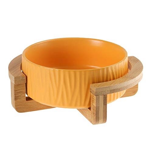 Katzennapf Keramik Keramik Erhöhte Raised Katzennapf mit Holz Stand-Nr Spill Pet Food Wasser Feeder Katzen kleine Hunde (Color : Yellow, Size : S) von ADJAN