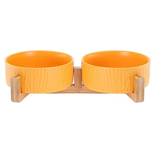 Katzennapf Keramik Keramik Erhöhte Raised Katzennapf mit Holz Stand-Nr Spill Pet Food Wasser Feeder Katzen kleine Hunde (Color : Yellow 2, Size : L) von ADJAN