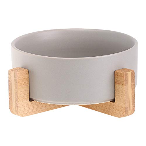 Katzennapf Keramik Keramik Katze Hund-Schüssel-Teller mit Holz Stand-Nr Spill Pet Food Wasser Feeder Katzen kleine Hunde (Color : Gray) von ADJAN