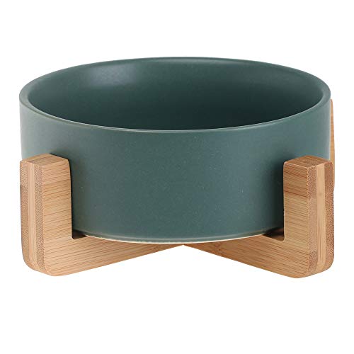 Katzennapf Keramik Keramik Katze Hund-Schüssel-Teller mit Holz Stand-Nr Spill Pet Food Wasser Feeder Katzen kleine Hunde (Color : Green) von ADJAN