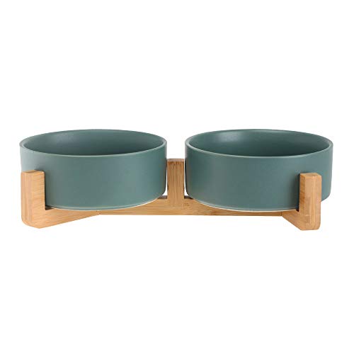 Katzennapf Keramik Keramik Katze Hund-Schüssel-Teller mit Holz Stand-Nr Spill Pet Food Wasser Feeder Katzen kleine Hunde (Color : Green Set of 2) von ADJAN