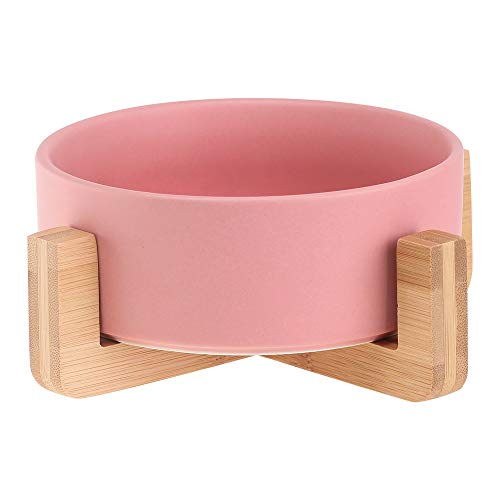 Katzennapf Keramik Keramik Katze Hund-Schüssel-Teller mit Holz Stand-Nr Spill Pet Food Wasser Feeder Katzen kleine Hunde (Color : Pink) von ADJAN