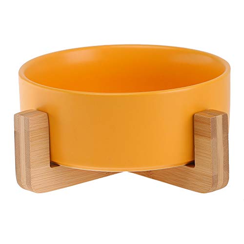 Katzennapf Keramik Keramik Katze Hund-Schüssel-Teller mit Holz Stand-Nr Spill Pet Food Wasser Feeder Katzen kleine Hunde (Color : Yellow) von ADJAN