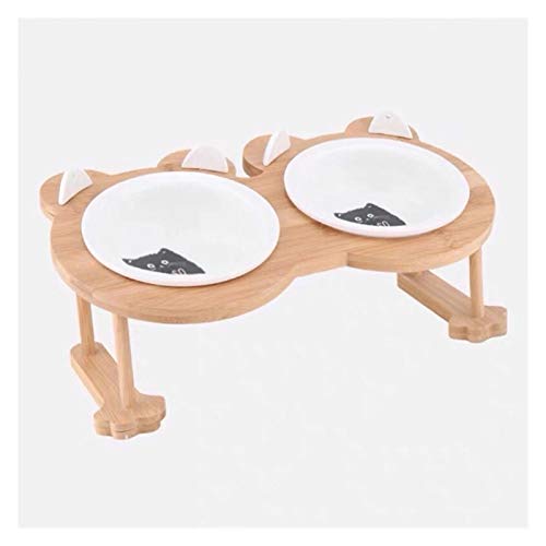 Katzennapf Keramik Keramik Welpen-Katze-Hund Haustier Einzel- und Doppel Futternapf for Essen und Trinken mit Holzrahmen Haustiere Zubehör Geschirr Feeding (Color : Blackcat 2 Bowl Set) von ADJAN