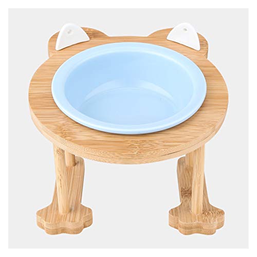 Katzennapf Keramik Keramik Welpen-Katze-Hund Haustier Einzel- und Doppel Futternapf for Essen und Trinken mit Holzrahmen Haustiere Zubehör Geschirr Feeding (Color : Blue 1 Bowl Set) von ADJAN