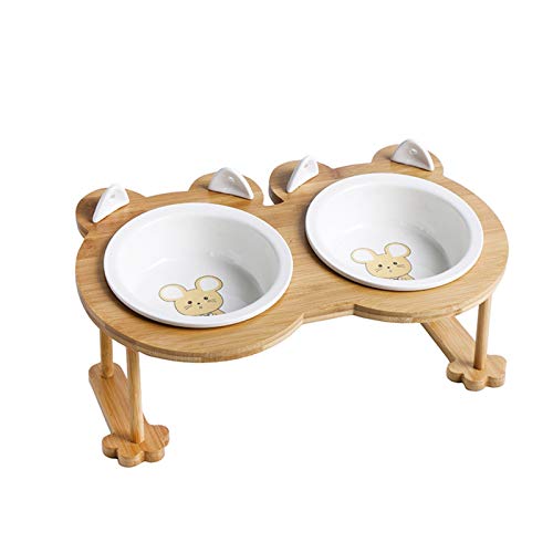 Katzennapf Keramik Keramik Welpen-Katze-Hund Haustier Einzel- und Doppel Futternapf for Essen und Trinken mit Holzrahmen Haustiere Zubehör Geschirr Feeding (Color : Mouse 2 Bowl Set) von ADJAN