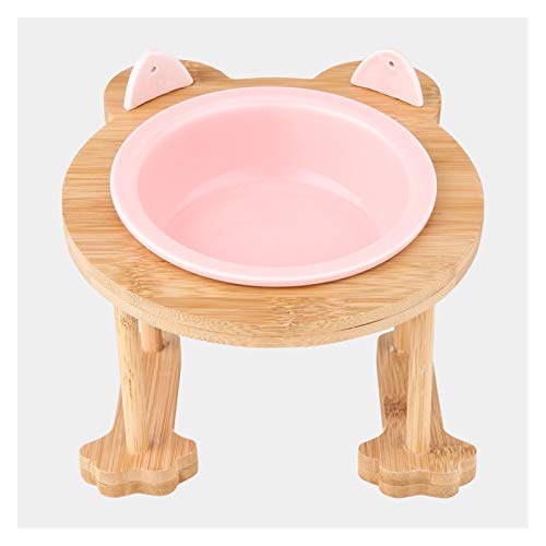 Katzennapf Keramik Keramik Welpen-Katze-Hund Haustier Einzel- und Doppel Futternapf for Essen und Trinken mit Holzrahmen Haustiere Zubehör Geschirr Feeding (Color : Pink 1 Bowl Set) von ADJAN