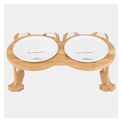 Katzennapf Keramik Keramik Welpen-Katze-Hund Haustier Einzel- und Doppel Futternapf for Essen und Trinken mit Holzrahmen Haustiere Zubehör Geschirr Feeding (Color : Smallfish 2 Bowl Set) von ADJAN