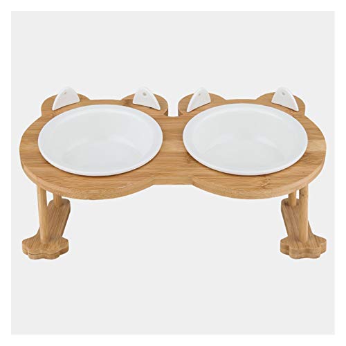 Katzennapf Keramik Keramik Welpen-Katze-Hund Haustier Einzel- und Doppel Futternapf for Essen und Trinken mit Holzrahmen Haustiere Zubehör Geschirr Feeding (Color : White 2 Bowls Set) von ADJAN