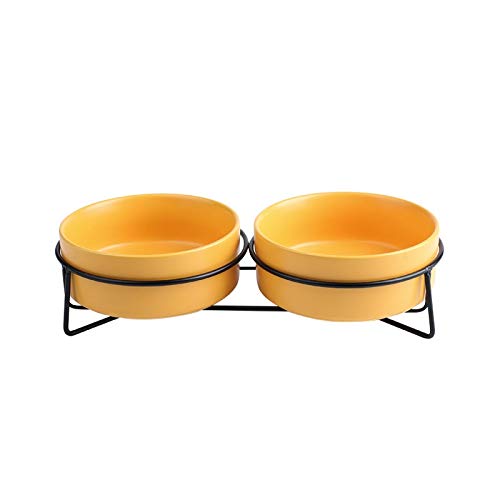 Katzennapf Keramik Trocknen Keramik Fressnapf Kanister Nahrungsmittelwasser-Leckereien for Katzen Hunde Anti-Rutsch-Katze Schalen Pet Food Wasser-Schüssel mit Eisen Bracket Ständer (Color : Yellow2, von ADJAN