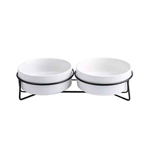 Katzennapf Keramik Trocknen Keramik Fressnapf Kanister Nahrungsmittelwasser-Leckereien for Katzen Hunde Anti-Rutsch-Katze Schalen Pet Food Wasser-Schüssel mit Eisen Bracket Ständer (Color : White2, von ADJAN