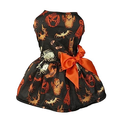 ADMAY Halloween Kostüm Damen Hexenkostüm Teufel Y20K Haustier-Hundekleid, Halloween-Haustierkleid, schwarzes Kürbiskleid Hundemantel Für Sehr Kleine Hunde (Black, S) von ADMAY