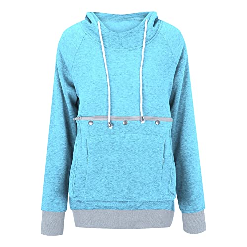 Warme und bequeme Winter 2023 Y21K Frauen Herbst und Winter Sweatshirts Haustier Hoodie Fleece Sweatshirt Nette Katze Hund Große Kapuze Sweatshirt Grün (Light Blue, L) von ADMAY