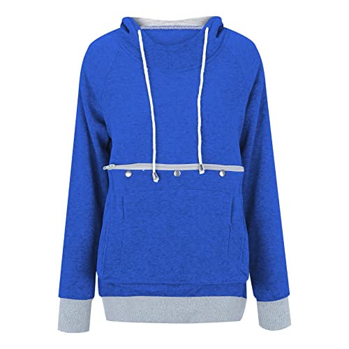 Warme und bequeme Winter 2023 Y21K Frauen Herbst und Winter Sweatshirts Haustier Hoodie Fleece Sweatshirt Nette Katze Hund Große Kapuze Sweatshirt Grüne (Blau, L) von ADMAY