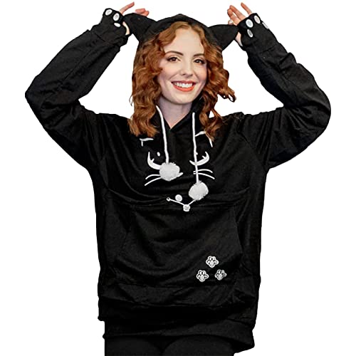 Warme und bequeme Winter 2023 Y21K Herbst und Winter Frauen Sweatshirt Haustier Hoodie Fleece Pullover Große Hunde Hoodie Volant Sweatshirt (Black, M) von ADMAY