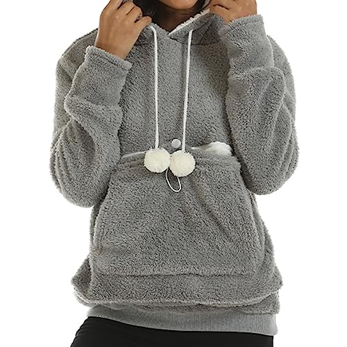 Warme und bequeme Winter 2023 Y22K Herbst und Winter Frauen Dicke Hoodie Hoodie Einfarbig Große Haustiere Winter Hoodies (Grau, M) von ADMAY