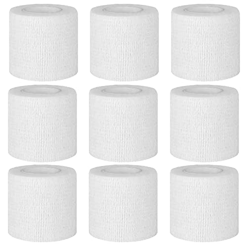 Selbstklebender Verband, 9 Rollen x 5cm x 4,5m Pflaster Rolle Verbandsmaterial, Elastische Binde Bandage Fixierbinde Haftbandage Selbstklebend(Weiß) von BILGETA