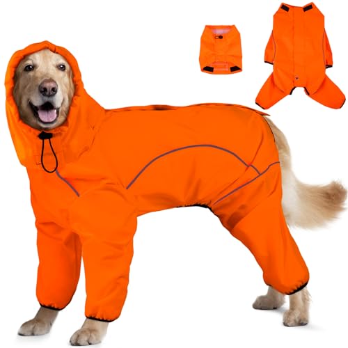 ADNIKIA Hunde-Regenmantel, wasserdichte Hunde-Regenjacke mit abnehmbarer Kapuze, verstellbare 4 Beine, Haustierponcho mit Loch für die Leine, reflektierende Streifen, Kapuze, schneefest, winddicht von ADNIKIA