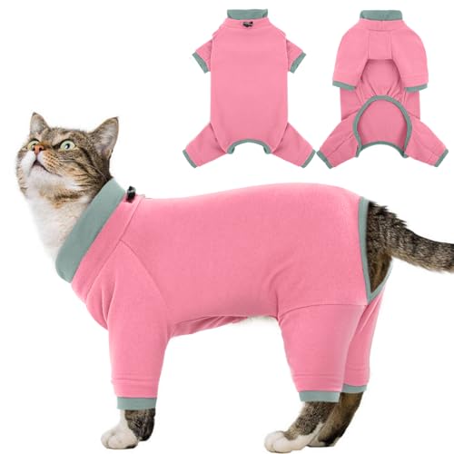 Klebrige Katzenkleidung, dehnbar, haarloser Pullover und Schlafanzug nur für Katzen, weicher Katzen-Einteiler für Katzen nach Operationen, weiblich, männlich und Haarausfall-Prävention, Rosa, Größe M von ADNIKIA