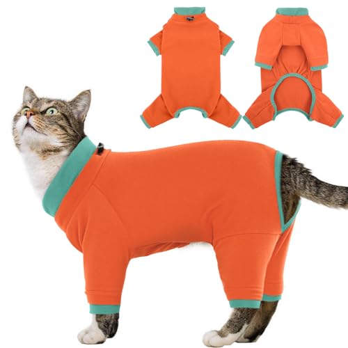 Klebrige Katzenkleidung, dehnbar, haarloser Pullover und Schlafanzug nur für Katzen, weicher Katzen-Einteiler für Katzen nach Operationen, weibliche Männer und Haarausfall-Prävention, Orange, Größe von ADNIKIA