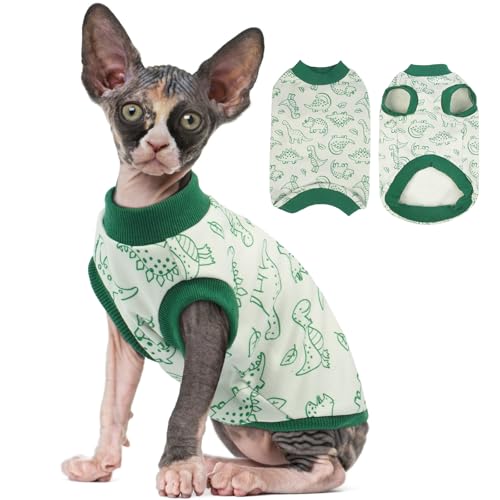 Sphynx haarlose Katzenkleidung mit Dinosaurier-Druck, Pullover, Kätzchen, T-Shirts, Weste, ärmelloser Body, Katzen-Schlafanzug, Jumpsuit, atmungsaktiv, Alltagskleidung für Katzen von ADNIKIA