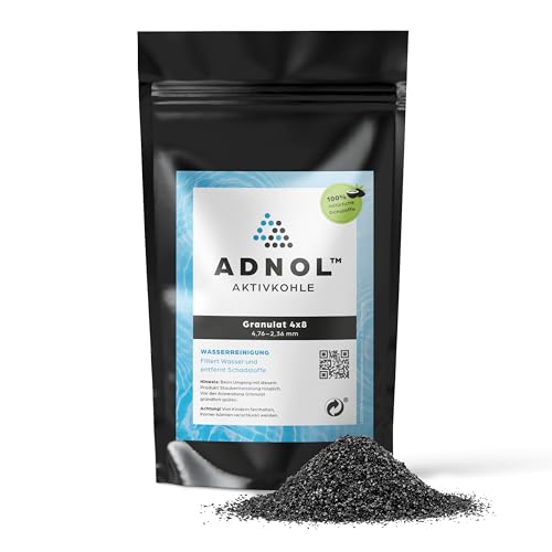 ADNOL® Aktivkohle Granulat 2 Liter aus Kokosnussschalen für Wasserfilter für Aquarium und Teich, Mesh 4x8, Körnung 4,76-2,36mm, Energieklasse A, als Carbon Filter verwendbar von ADNOL
