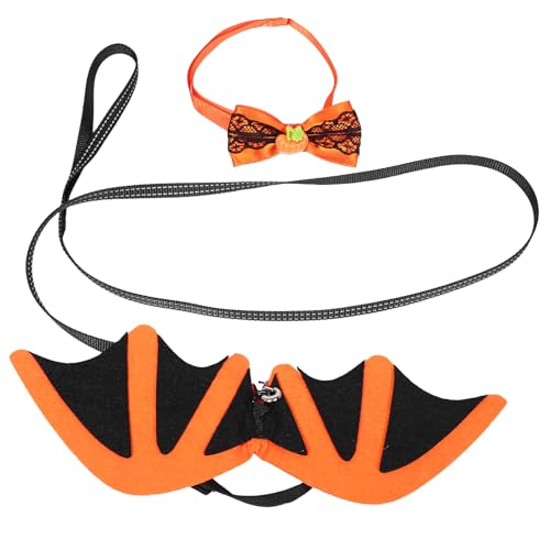 ADOCARN 1 Set Katzen-Fledermauskostüm: Halloween-Haustierkostüm mit Fledermausflügeln mit Fliege und Leine für Katzen und kleine Hunde – Haustier-Halloween-Party-Outfit von ADOCARN