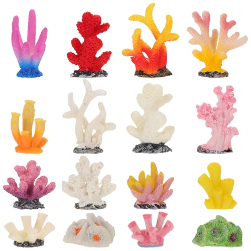 ADOCARN 16-teiliges Aquarium-Korallen- : Künstliche Korallenriff-Dekorationen im Miniformat – Gefälschte Pflanzenornamente für Aquarien – Aquarien-Aquarium-Landschaftszubehör – Nautisches von ADOCARN