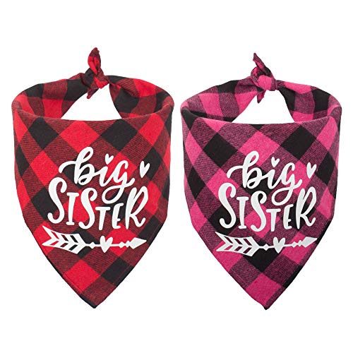 ADOGGYGO 2 Stück Big Sister Brother Hundehalstuch Buffalo Plaid Dreieck Hundeschal Schwangerschaft Ankündigung Bandana für kleine, mittelgroße und große Hunde Haustiere (große Schwester) von ADOGGYGO
