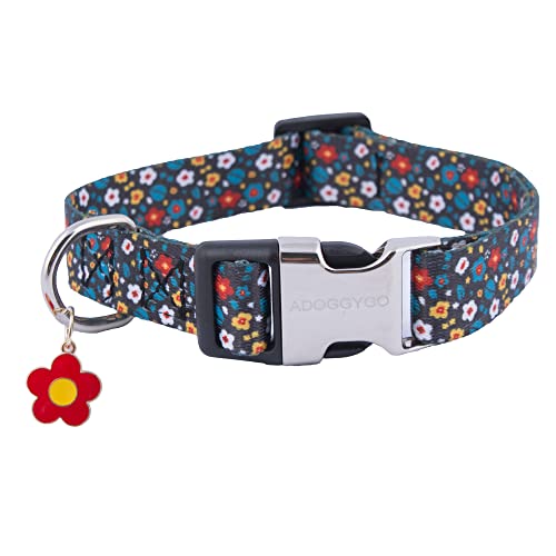 ADOGGYGO Blumen-Hundehalsband, niedliches Weiß, Blau, Rot, Blumenmuster, Hundehalsbänder, verstellbar, weiche Haustier-Blumenhalsbänder für kleine, Haustiere (groß, Blumenrot) von ADOGGYGO
