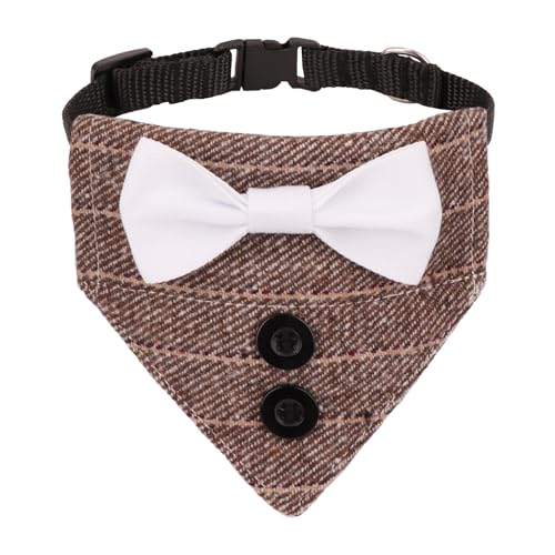 ADOGGYGO Formelles Katzen-Smokinghalsband, Hochzeit, Valentinstag, Katzen-Halstuch, Halsband mit Fliege, verstellbares Haustier-Smoking-Kostüm, Halsbänder für Katze, Kätzchen (Braun) von ADOGGYGO
