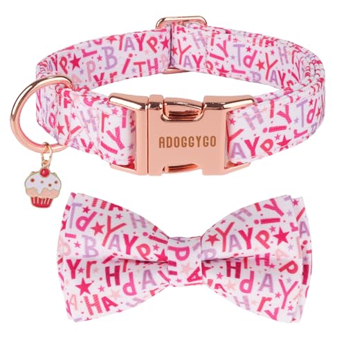 ADOGGYGO Geburtstags-Hundehalsband mit Schleife, abnehmbare Fliege, Metallschnalle, verstellbar, für Mädchen, Haustier, Geburtstagsparty-Zubehör für kleine Hunde (klein) von ADOGGYGO