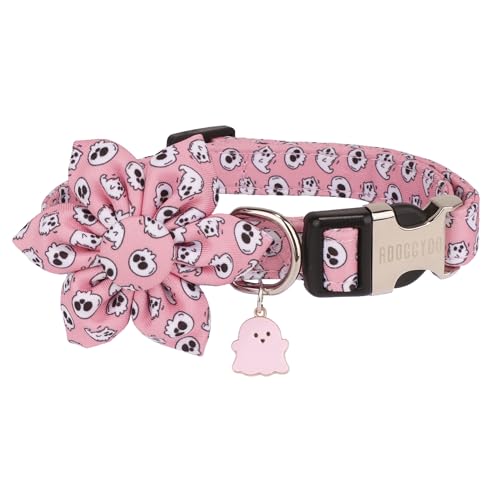 ADOGGYGO Halloween-Hundehalsband mit Blumen, rosa Geister-Hundehalsbänder mit abnehmbarer Blume, verstellbare rosa Halloween-Halsbänder für kleine, mittelgroße und große Hunde, Haustiere (mittelgroß, ADOGGYGO Halloween-Hundehalsband mit Blumen, rosa Geister-Hundehalsbänder mit abnehmbarer Blume, verstellbare rosa Halloween-Halsbänder für kleine, mittelgroße und große Hunde, Haustiere (mittelgroß, von ADOGGYGO