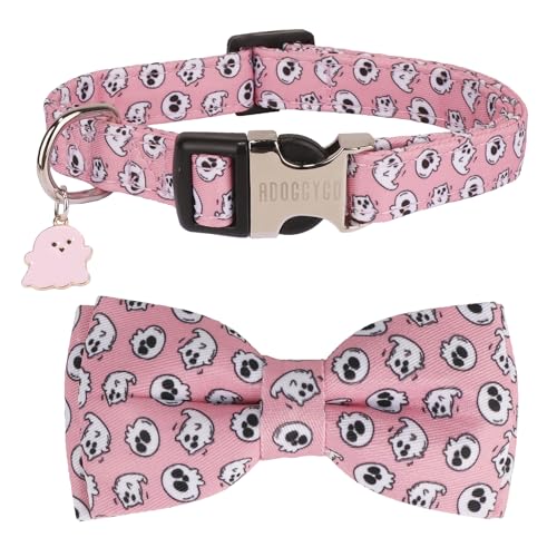 ADOGGYGO Halloween-Hundehalsband mit Fliege, rosa Geisterhund, Halloween-Halsbänder mit abnehmbarer Schleife, verstellbares rosa Hundehalsband für kleine, mittelgroße und große Hunde, Haustiere ADOGGYGO Halloween-Hundehalsband mit Fliege, rosa Geisterhund, Halloween-Halsbänder mit abnehmbarer Schleife, verstellbares rosa Hundehalsband für kleine, mittelgroße und große Hunde, Haustiere von ADOGGYGO