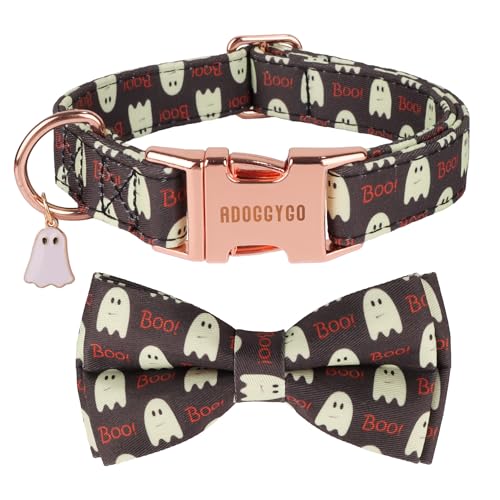 ADOGGYGO Halloween-Hundehalsband mit Schleife, abnehmbare Fliege, Metallschnalle, verstellbare Halloween-Halsbänder für extra kleine Hunde, Jungen, Mädchen (XS) von ADOGGYGO