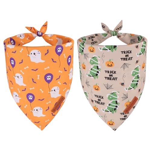 ADOGGYGO Halloween-Hundehalstuch, Geister-Kürbis-Dinosaurier-Haustier-Schal, verschiedene Größen, Halloween-Bandana-Kostüme für mittelgroße und große Hunde (groß) von ADOGGYGO