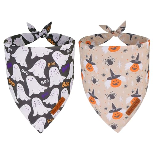 ADOGGYGO Halloween-Hundehalstuch, Geisterkürbis-Hexenschal, verschiedene Größen, schwarz-orange, Halloween-Halstücher für mittelgroße und große Hunde, Haustiere (groß) von ADOGGYGO