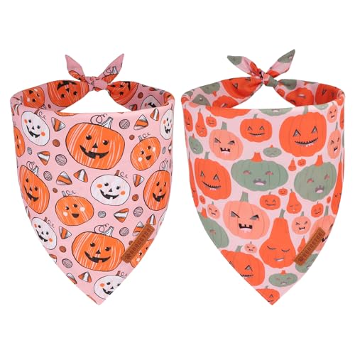 ADOGGYGO Halloween-Hundehalstücher, 2 Stück, orangefarbener Kürbis, Haustier-Schal, verschiedene Größen, verstellbare Passform, Halloween-Halstücher für kleine Hunde (Größe S) von ADOGGYGO